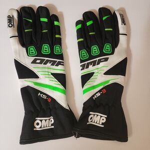 OMP Black and Green Racing Gloves